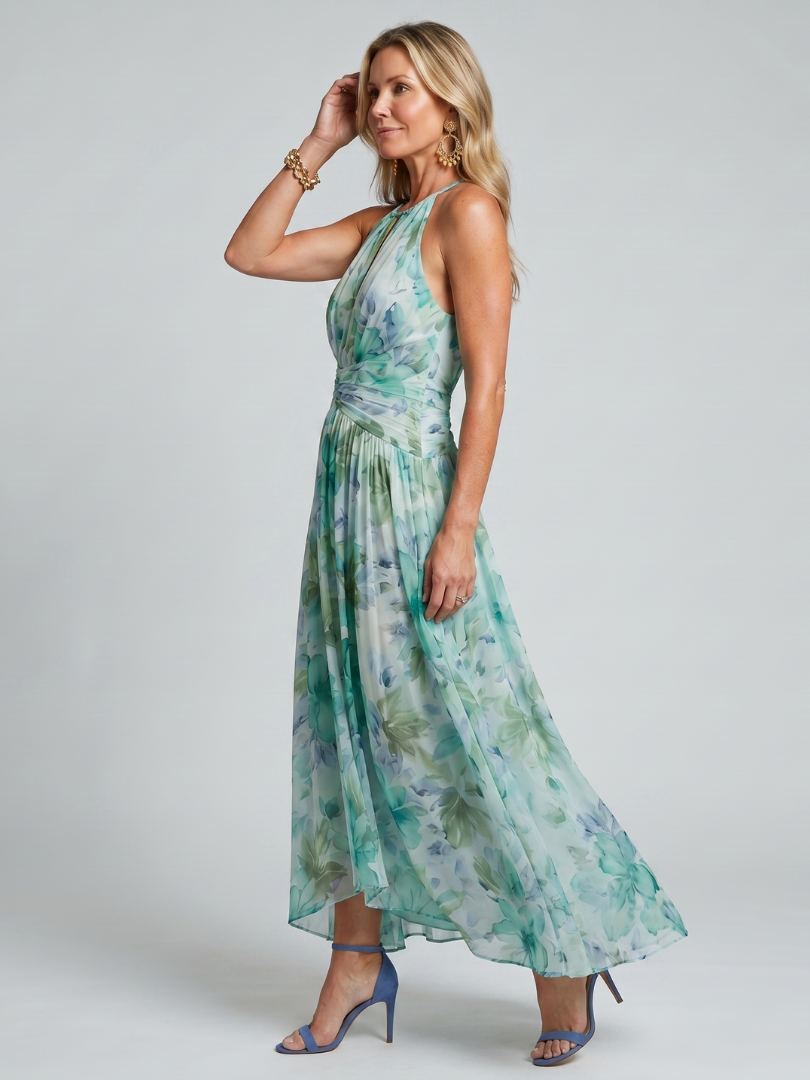 Portia Pleated Halter Midi Dress