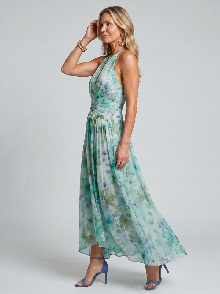 Portia Pleated Halter Midi Dress