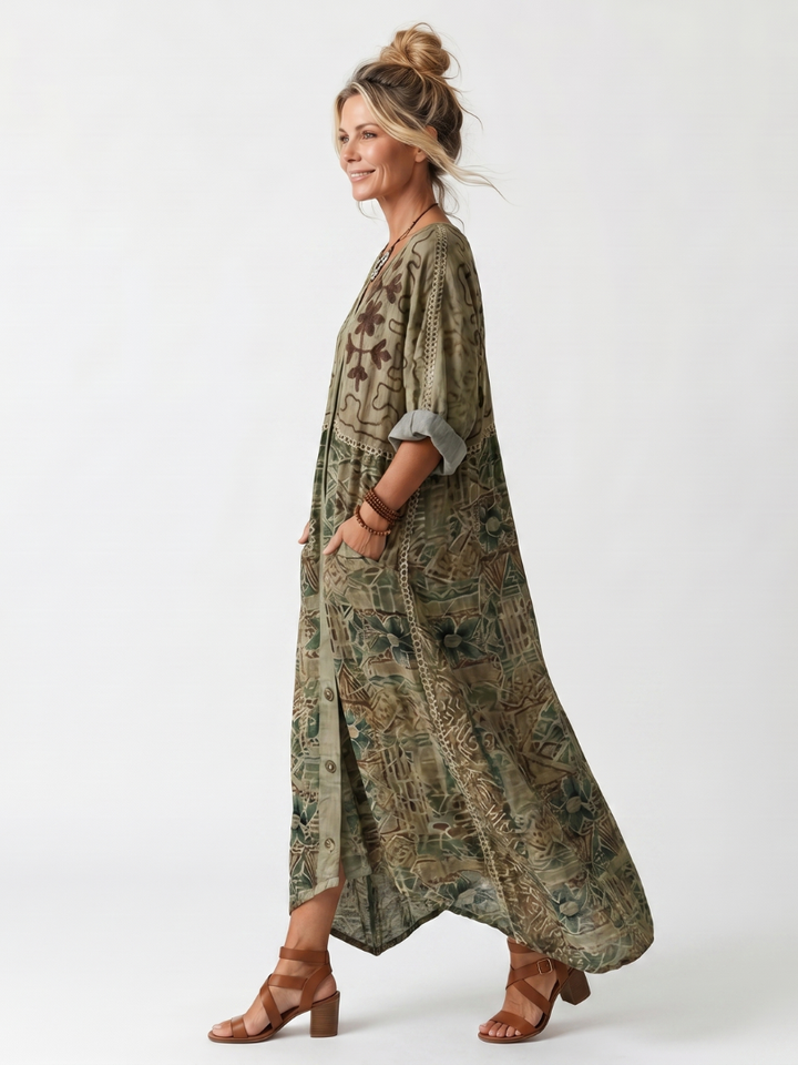 Aleta Button Front Oversized Pocket Midi Dress