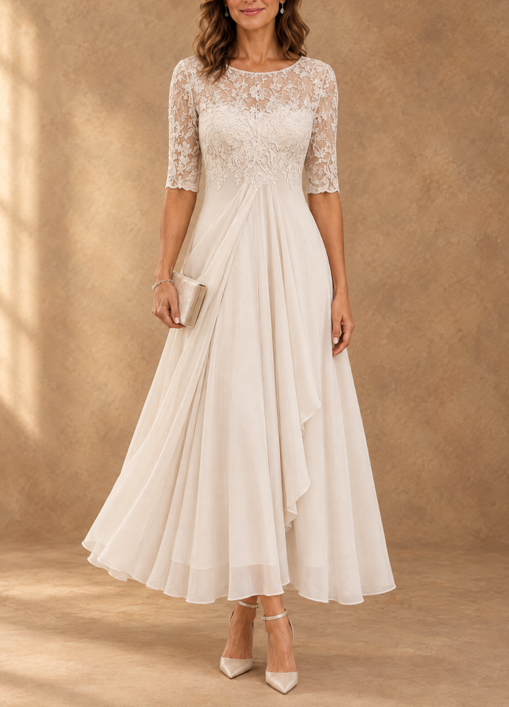 Abella Lace and Chiffon Dress - Ivory