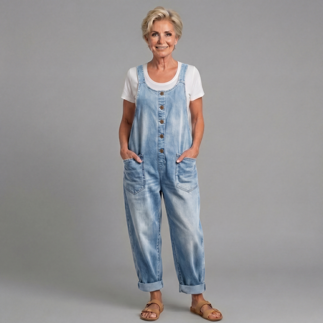 Erin - Vintage Washed Cotton Denim Overalls