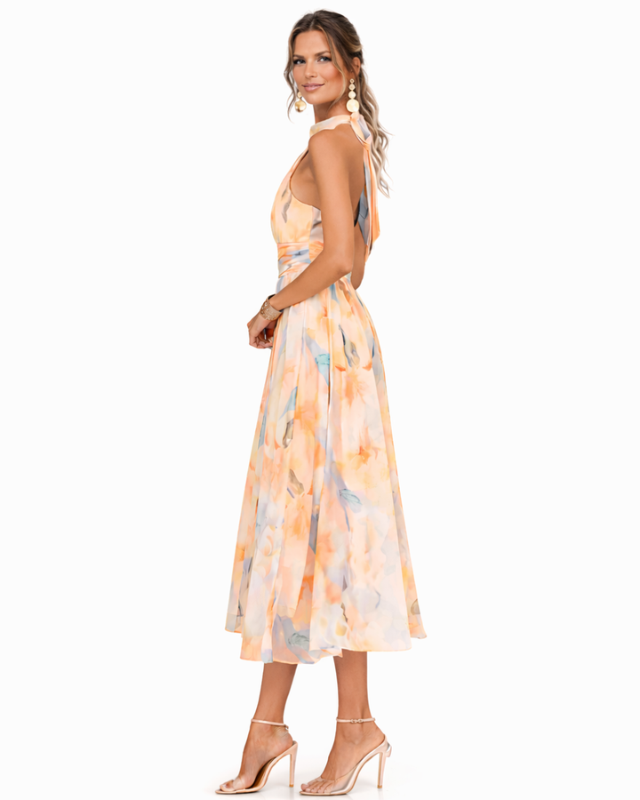 Aurora – Halter Neck Watercolor Print Dress