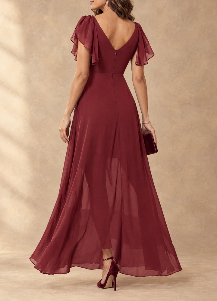 Denise Flutter Sleeve Maxi Dress - Burgundy