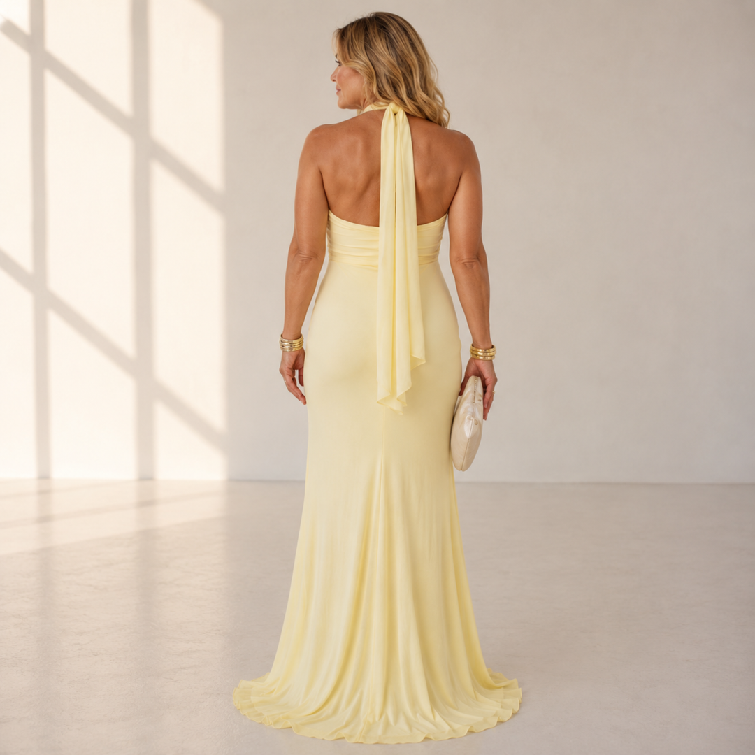 Capri – Pastel Yellow Floral Maxi Dress