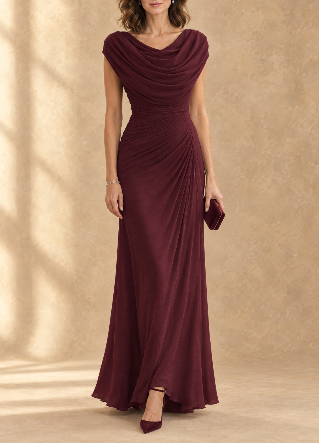 Cynthia Cowl Neck Maxi Dress - Burgundy
