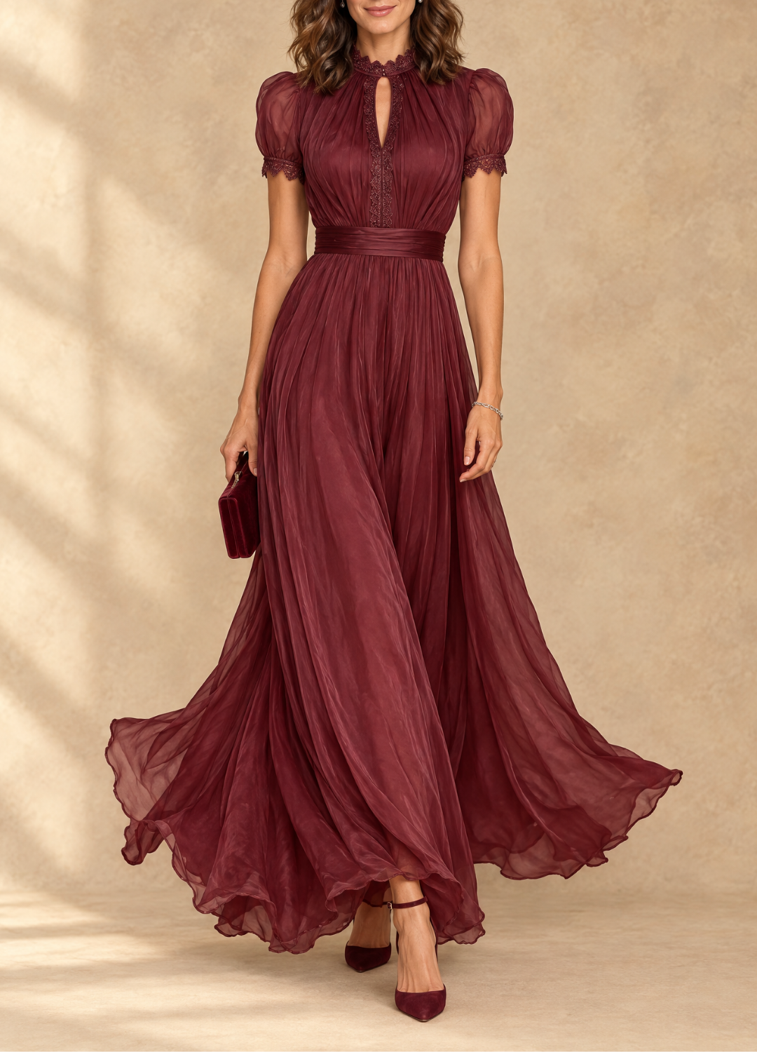 Elia Keyhole Maxi Dress - Burgundy