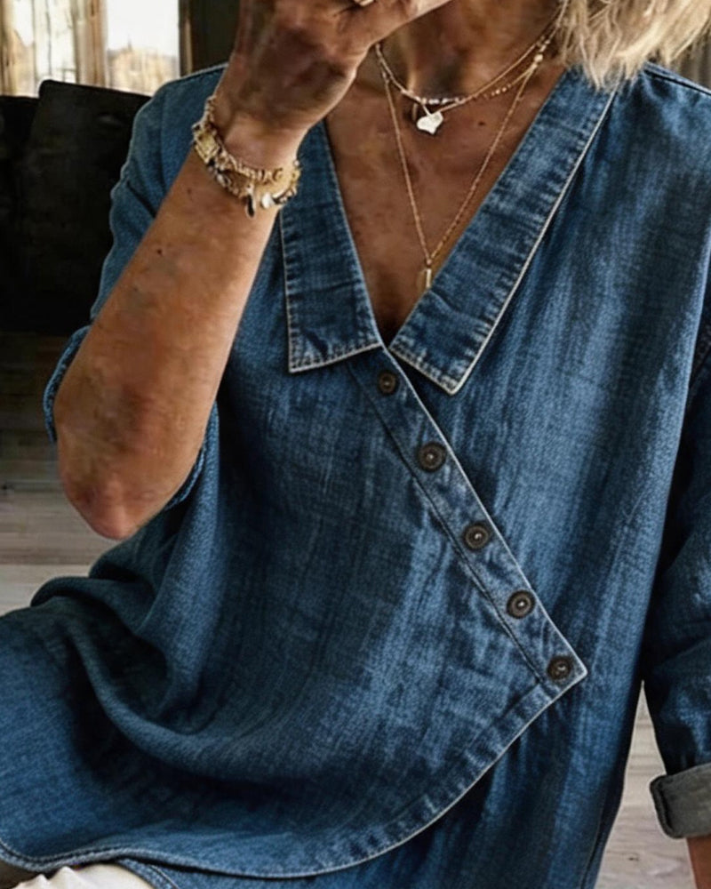 Marise Asymmetric Denim Blouse