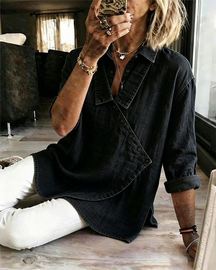 Marise Asymmetric Denim Blouse