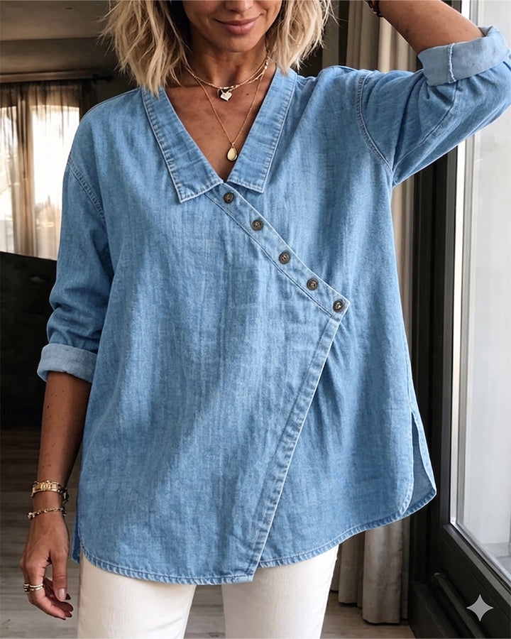 Marise Asymmetric Denim Blouse