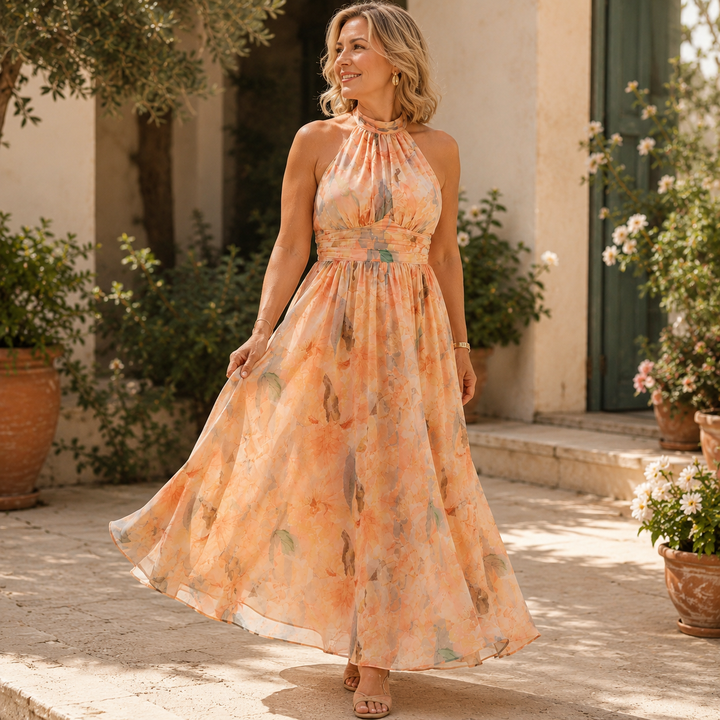 Aurora – Halter Neck Watercolor Print Dress