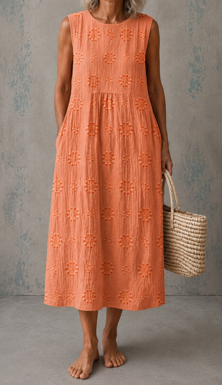 Linda Sleeveless Linen Dress - Orange
