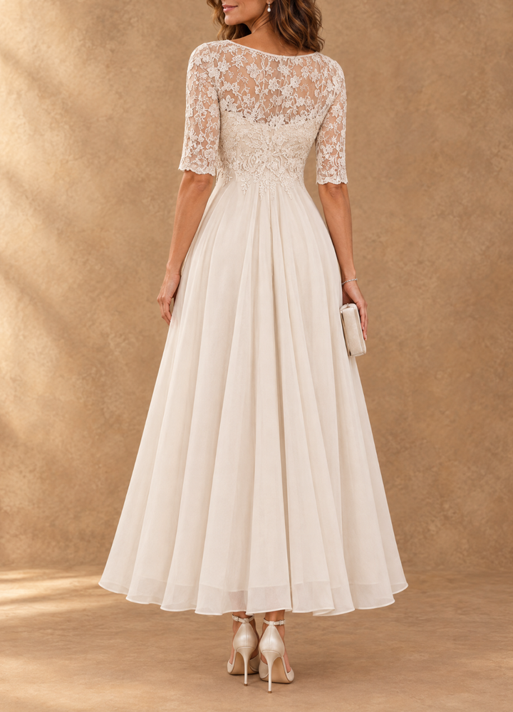 Abella Lace and Chiffon Dress - Ivory