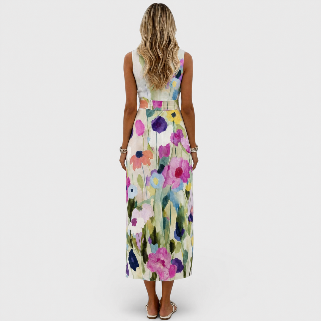 Carmina Watercolor Floral Sleeveless Midi Dress