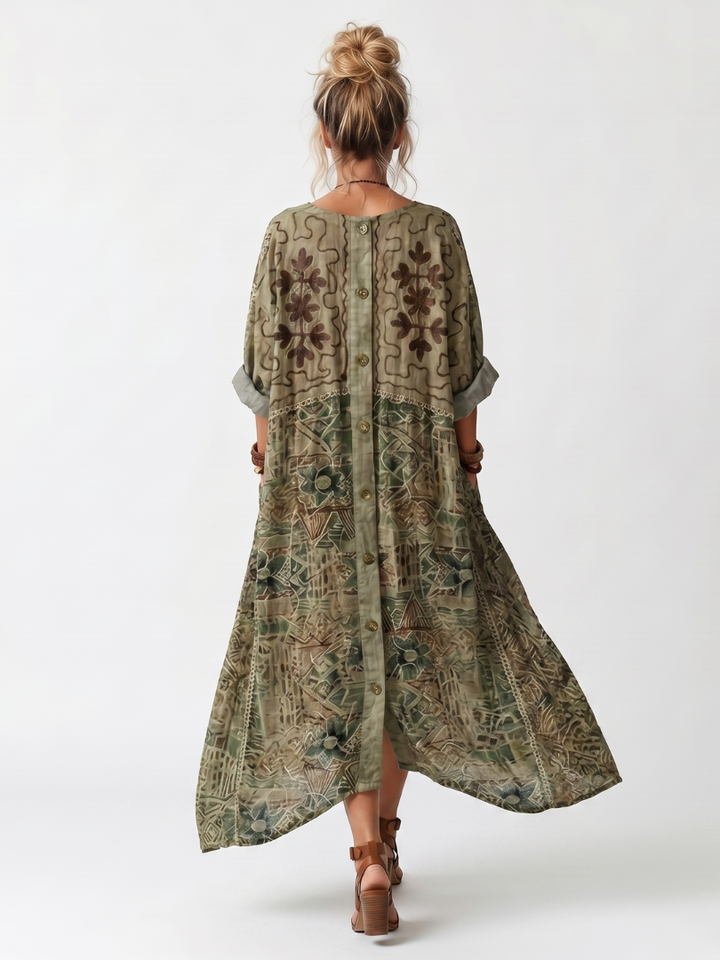 Aleta Button Front Oversized Pocket Midi Dress
