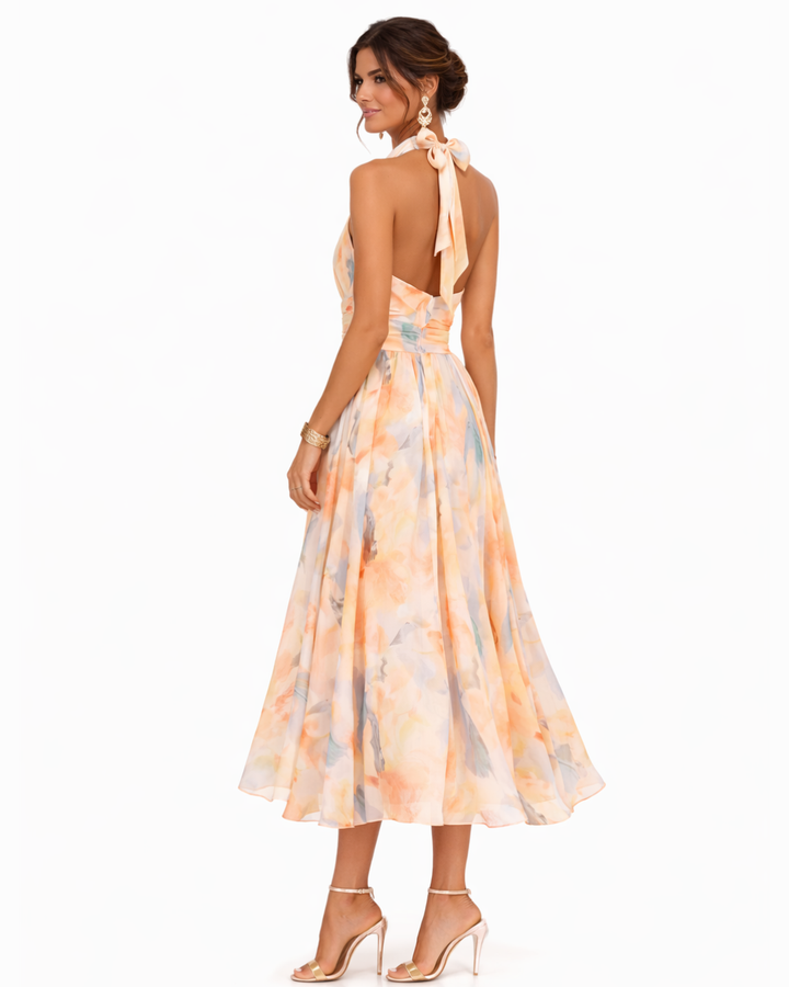 Aurora – Halter Neck Watercolor Print Dress