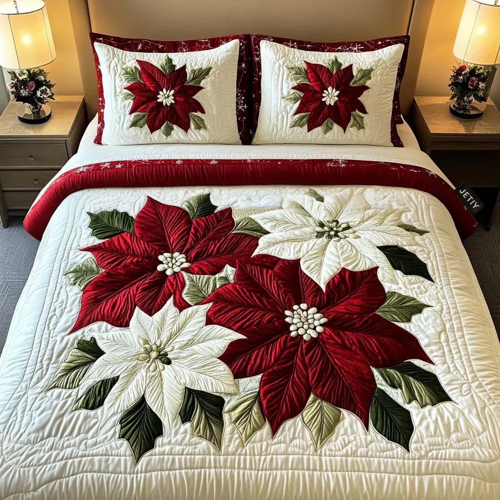 Poinsettia 3-Piece Quilted Bedding Set