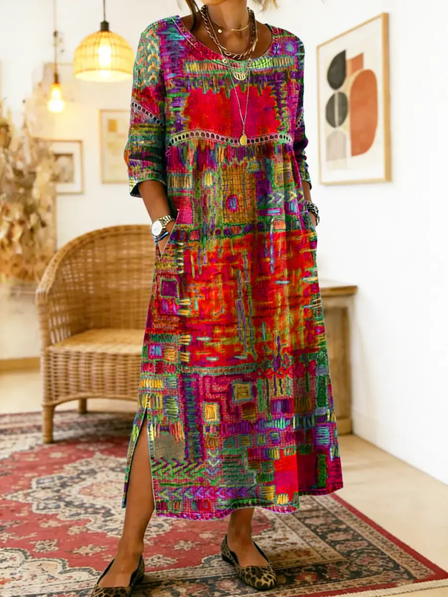 Manuela Boho Patchwork Midi Dress