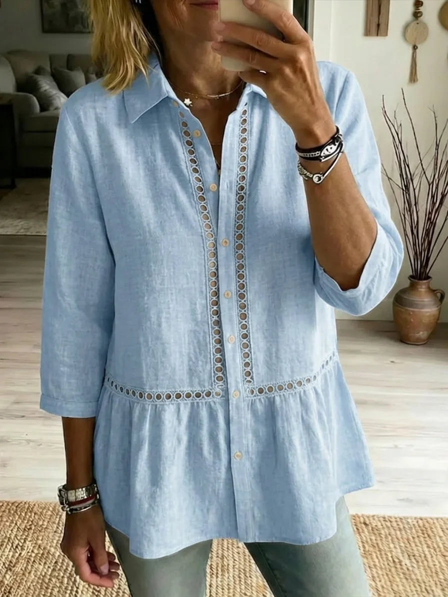 Marta – Linen Cotton Openwork Blouse