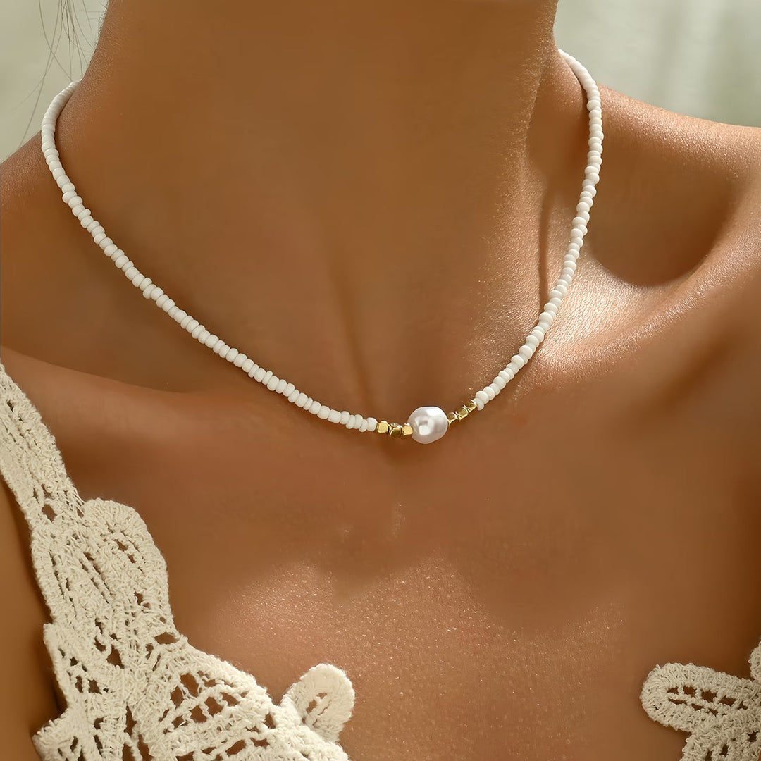 Millie Minimal Turquoise and Pearl Necklace