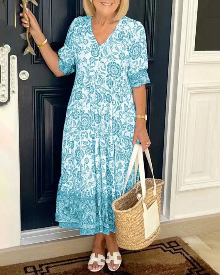 Ellie Graceful V-Neck Floral Dress