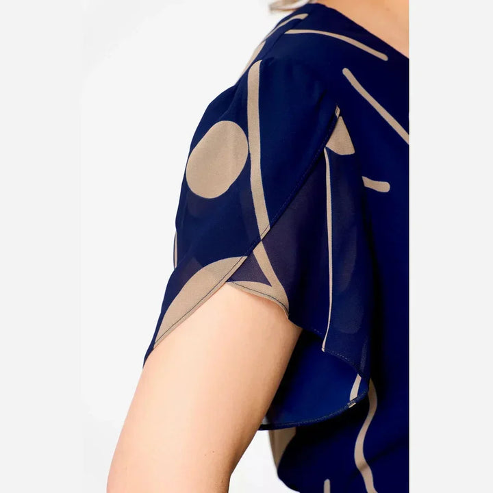IVY NAVY POLKA DOT PRINT CHIFFON MIDI DRESS