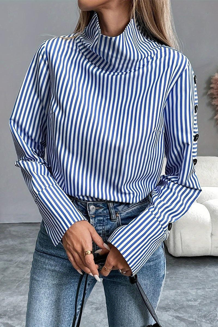 Iselle Blue Striped High Neck Top