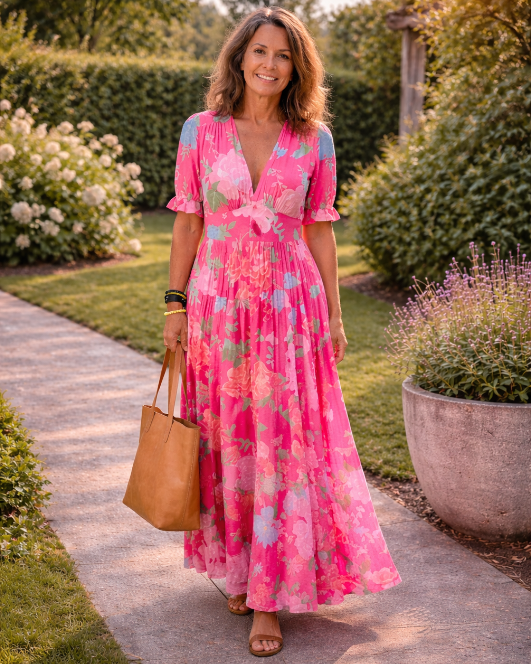 Ione Short Sleeve V Neck Floral Midi Dress