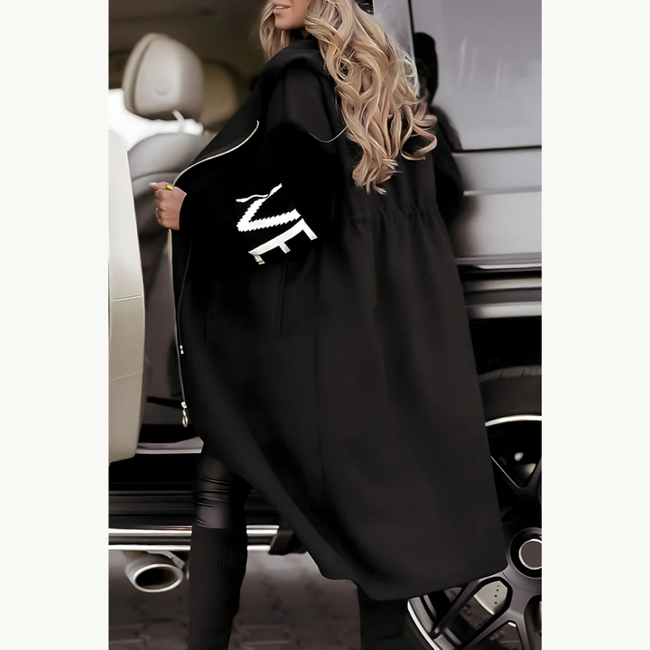 Vivien | Hooded Longline Coat with Knit Sleeves