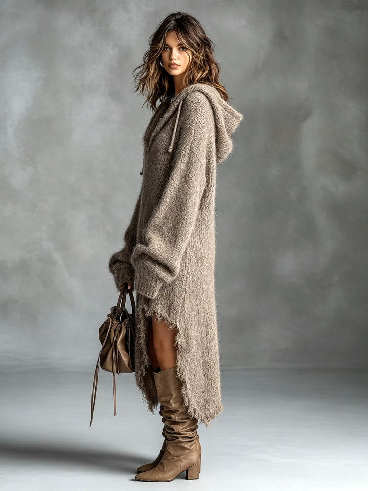 Elena Fuzzy Knit Hooded Sweater Dress