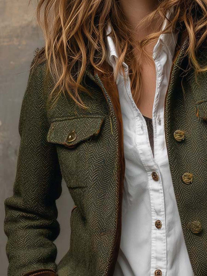 Honorine | Vintage Chevron Blazer with Contrast Trim