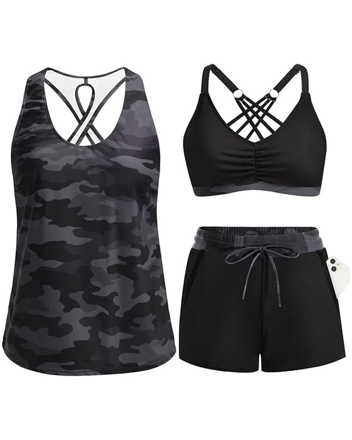 Solene – Three-Piece Tankini Bikini & Cover-Up Set