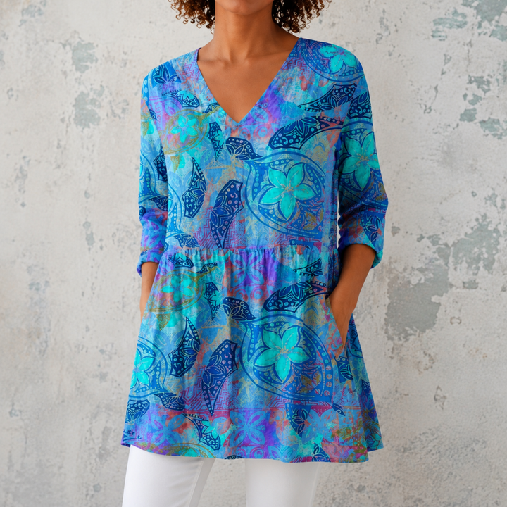Juliet Long Blouse with V-Neck