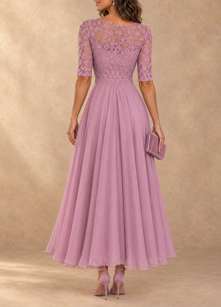 Abella Lace and Chiffon Dress - Mauve
