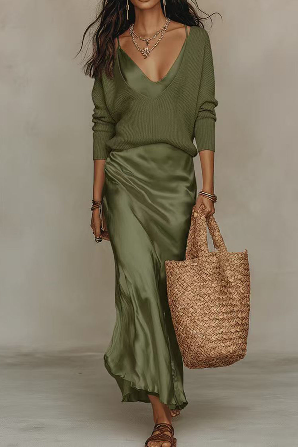 Jessa Sweater & Satin Maxi Dress Set