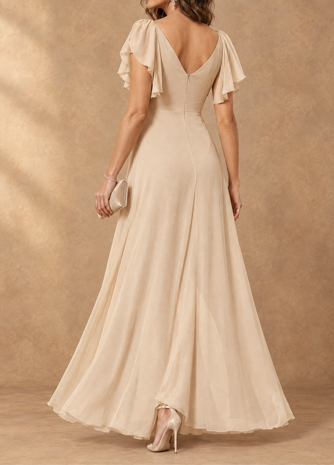 Denise Flutter Sleeve Maxi Dress - Champagne