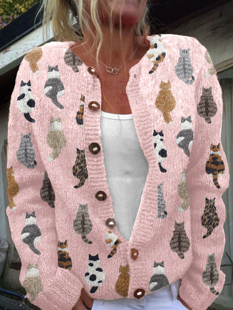 Mabel | Cat Print Knit Cardigan