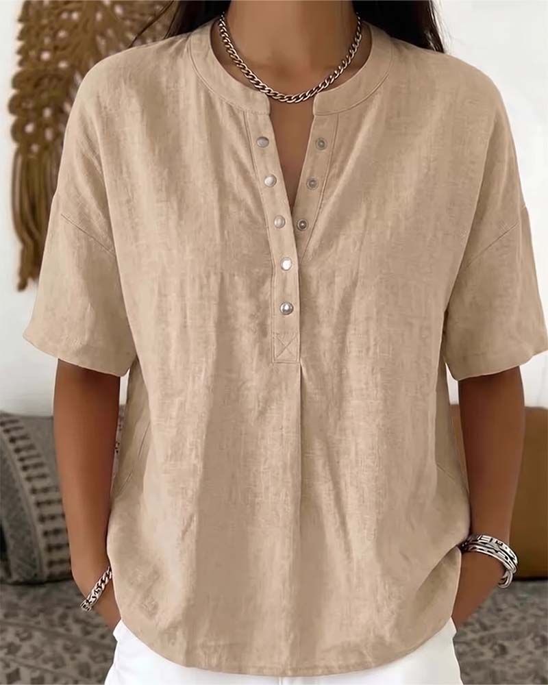 Erin - Casual Cotton Button Blouse