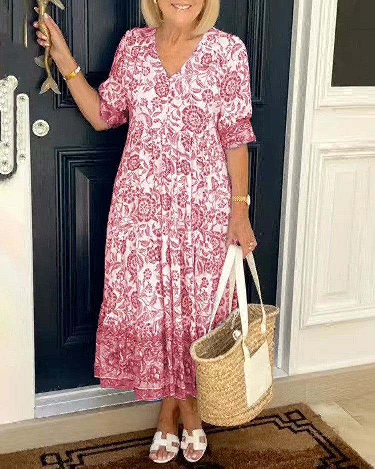 Ellie Graceful V-Neck Floral Dress
