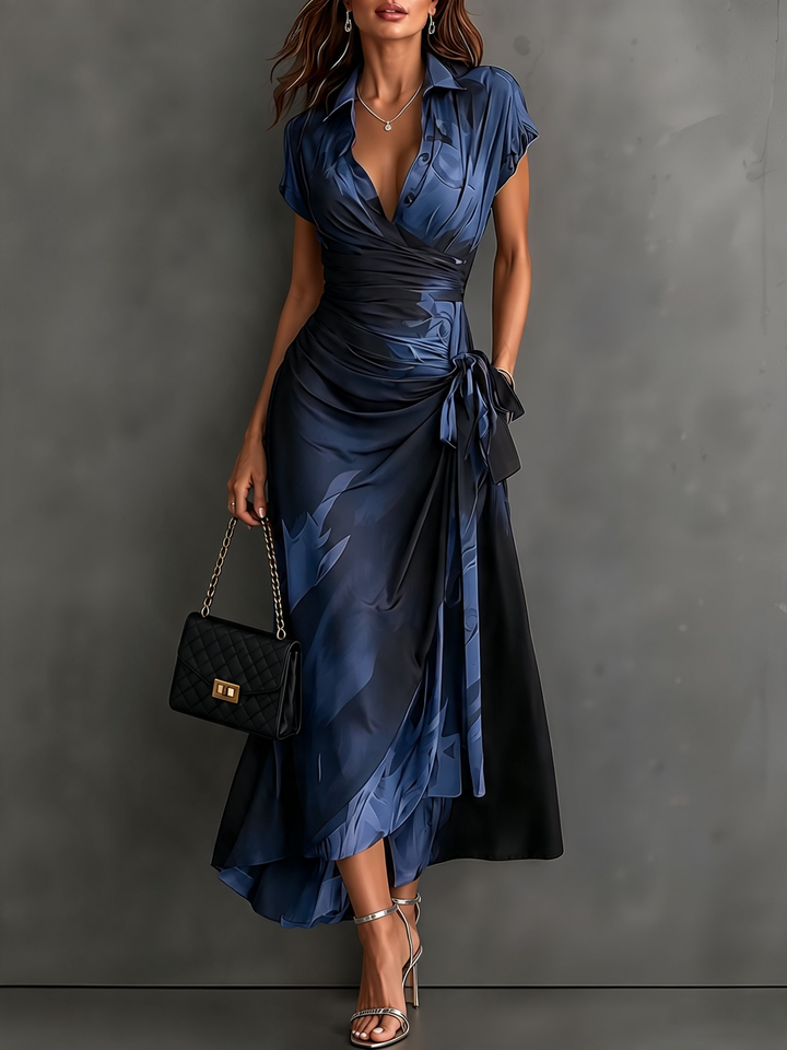 Camilla Midi Wrap Dress in Blue Watercolor Print
