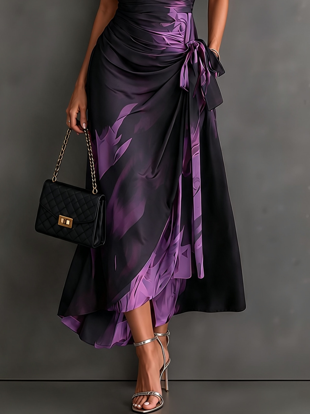 Annika Midi Wrap Dress in Purple Watercolor Print