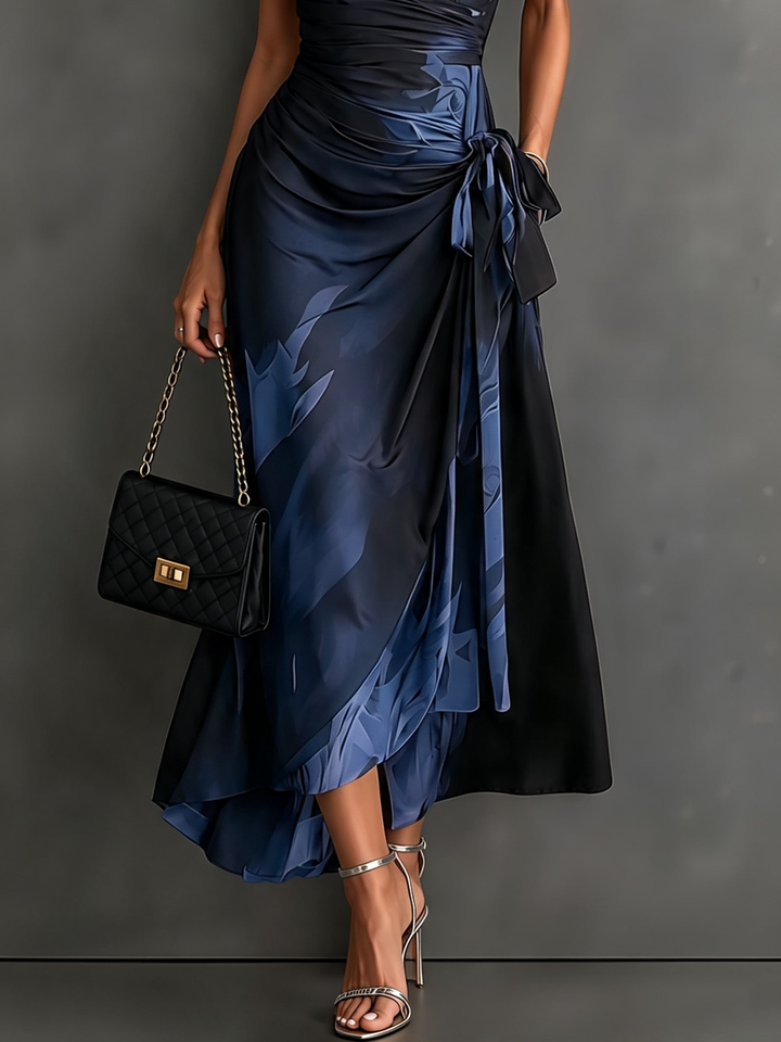 Camilla Midi Wrap Dress in Blue Watercolor Print
