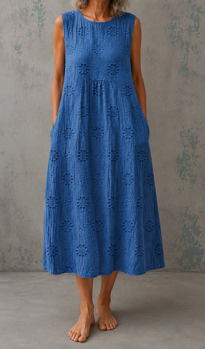 Linda Sleeveless Linen Dress - Blue