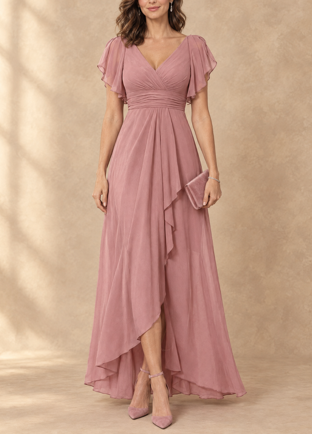Denise Flutter Sleeve Maxi Dress - Rose