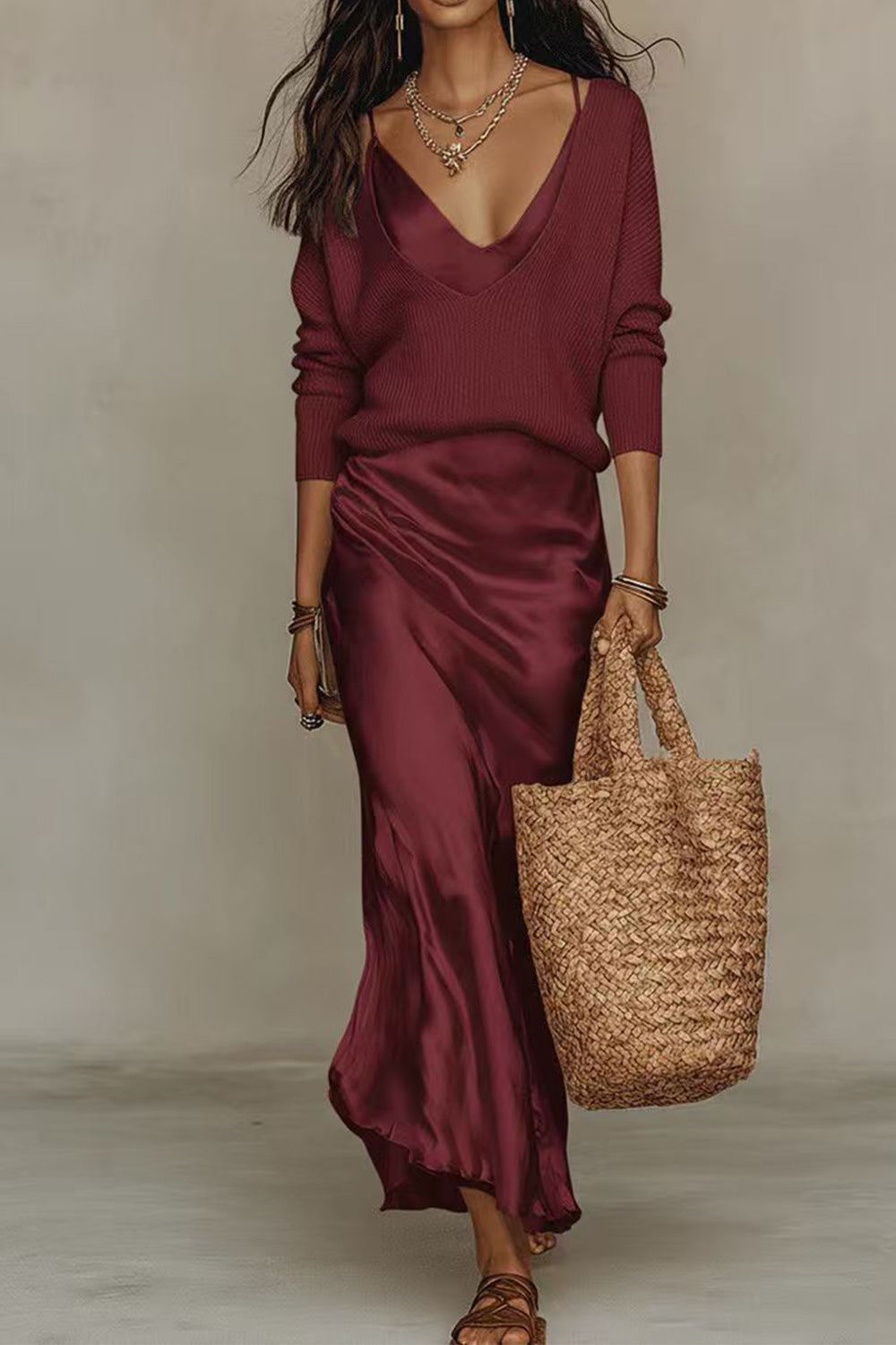 Jessa Sweater & Satin Maxi Dress Set
