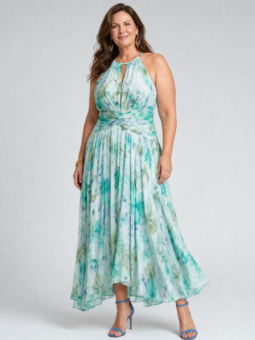 Portia Pleated Halter Midi Dress