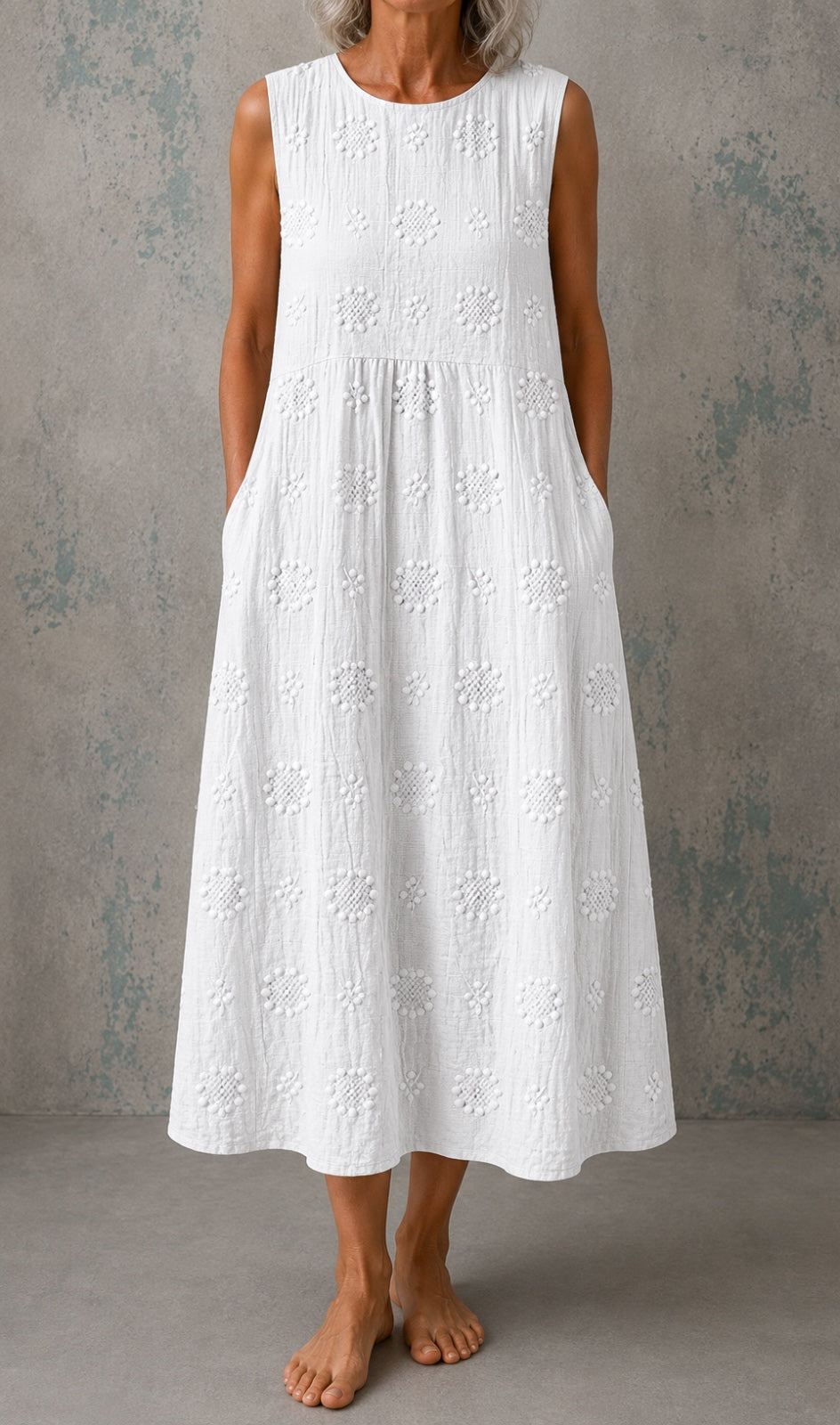 Linda Sleeveless Linen Dress - White