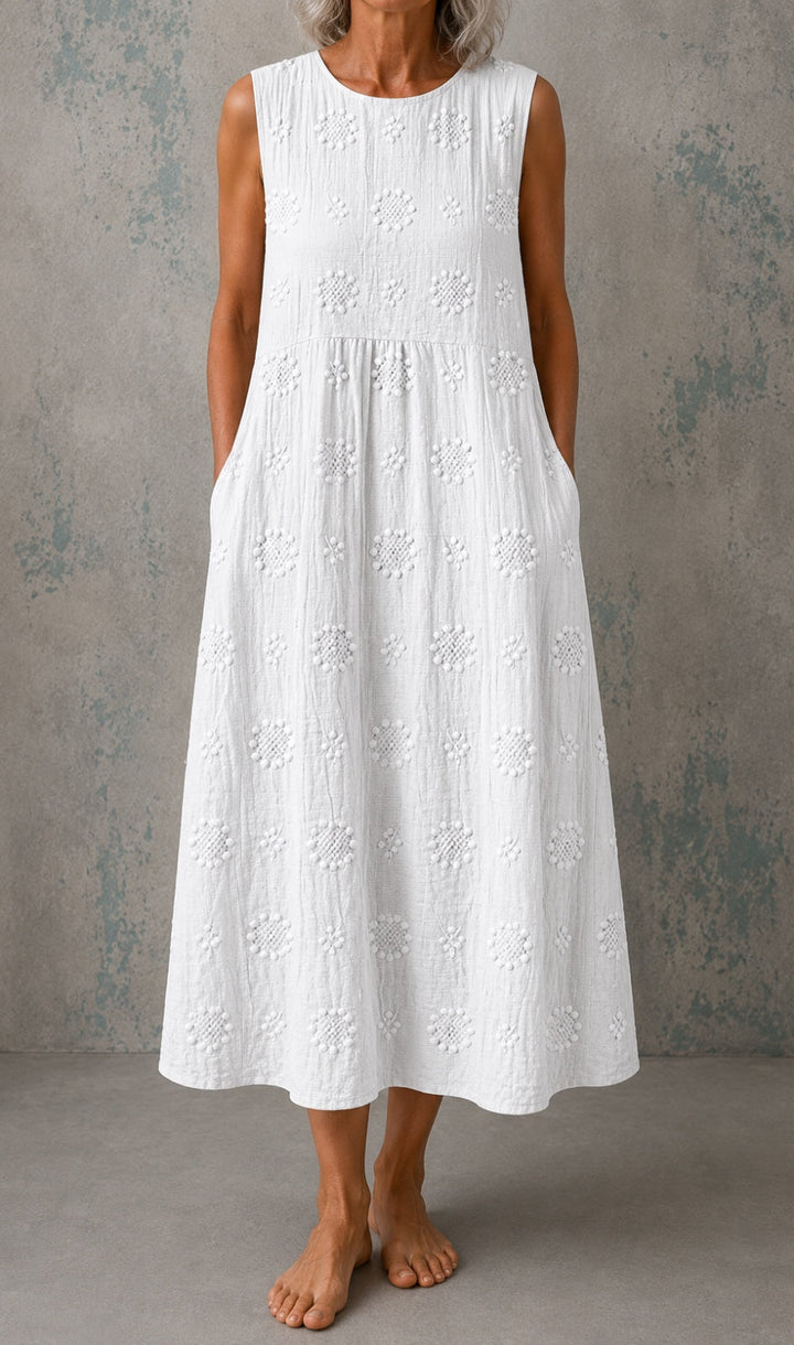 Linda Sleeveless Linen Dress - White