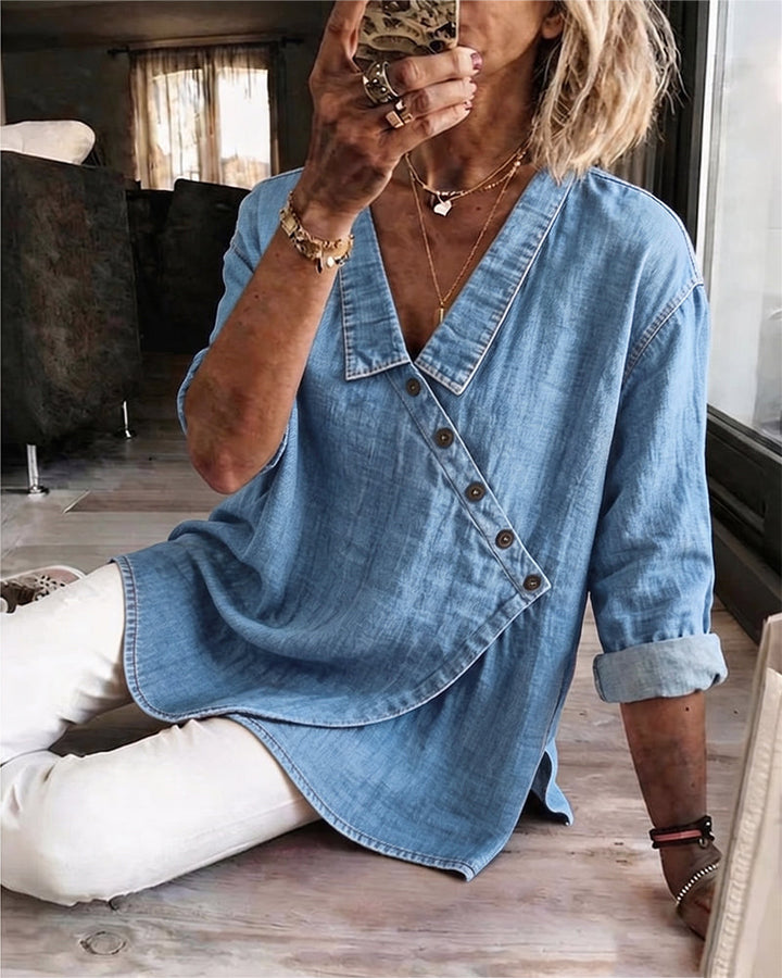 Marise Asymmetric Denim Blouse