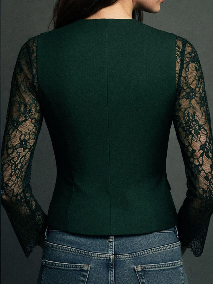 Noémie | Black Blazer Top with Semi-Sheer Sleeves
