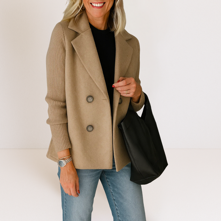 Marta - Elegant Coat with Knitted Sleeves